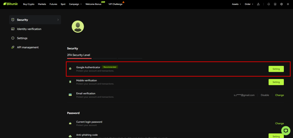 Google Authenticator در صرافی بیت یونیکس