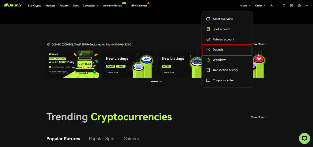 واریز به کیف پول در صرافی بیت یونیکس