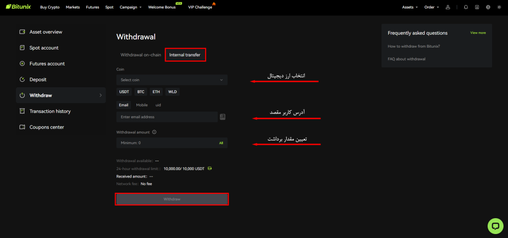 برداشت داخلی در bitunix