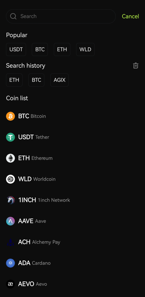 واریز به اپلیکیشن Bitunix