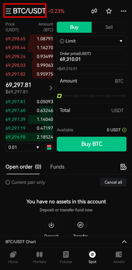 خرید و فروش اسپات در اپلیکیشن صرافی Bitunix