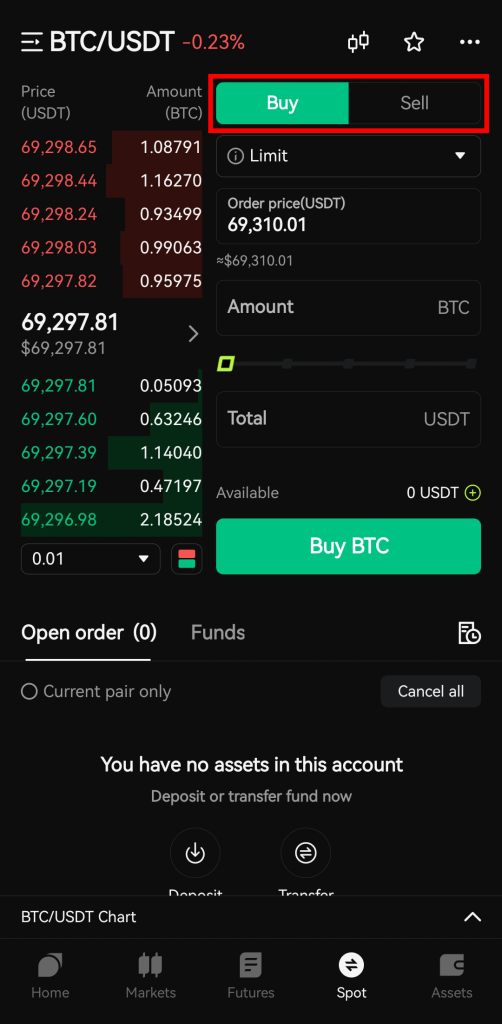 خرید و فروش اسپات در اپلیکیشن صرافی Bitunix