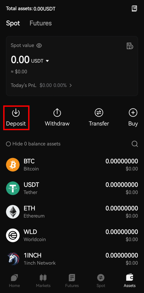 واریز ارز به اپلیکیشن موبایل صرافی بیت یونیکس