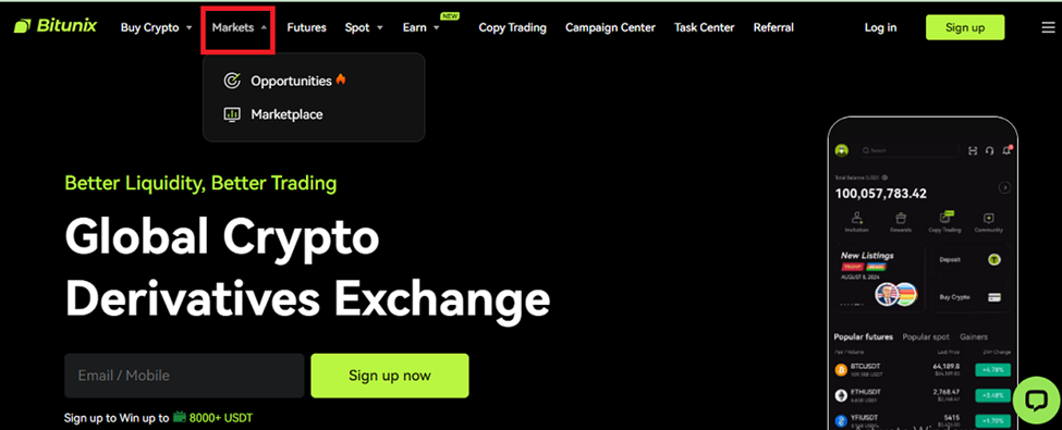 بازارگاه Marketplace و فرصت‌ها Opportunities در صرافی بیت یونیکس