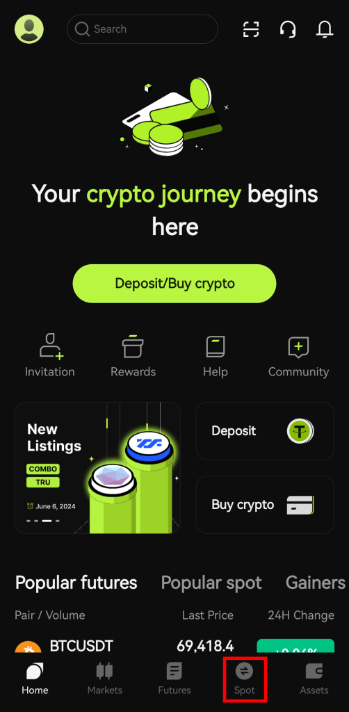 مراحل معاملات اسپات در اپلیکیشن بیت یونیکس