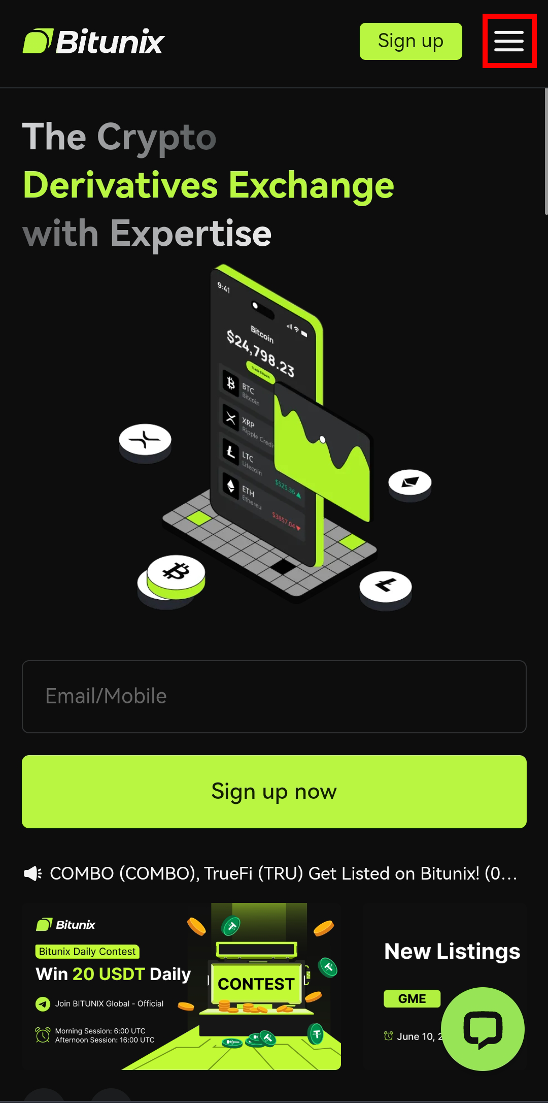 ثبت نام در اپلیکیشن موبایل صرافی بیت یونیکس